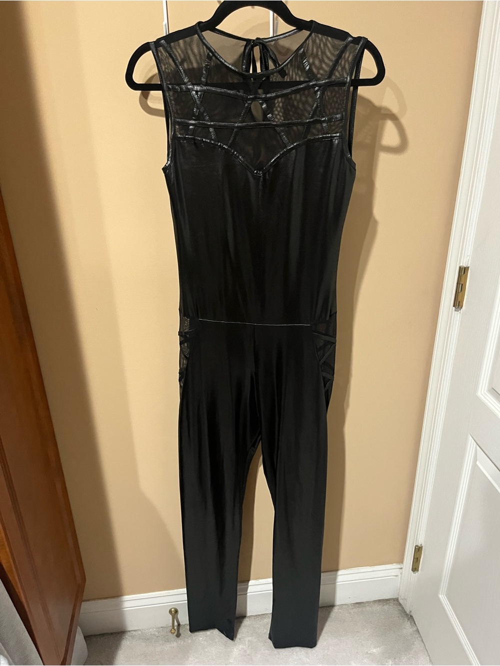 Black Sleeveless Mesh-Yoke Jumpsuit
